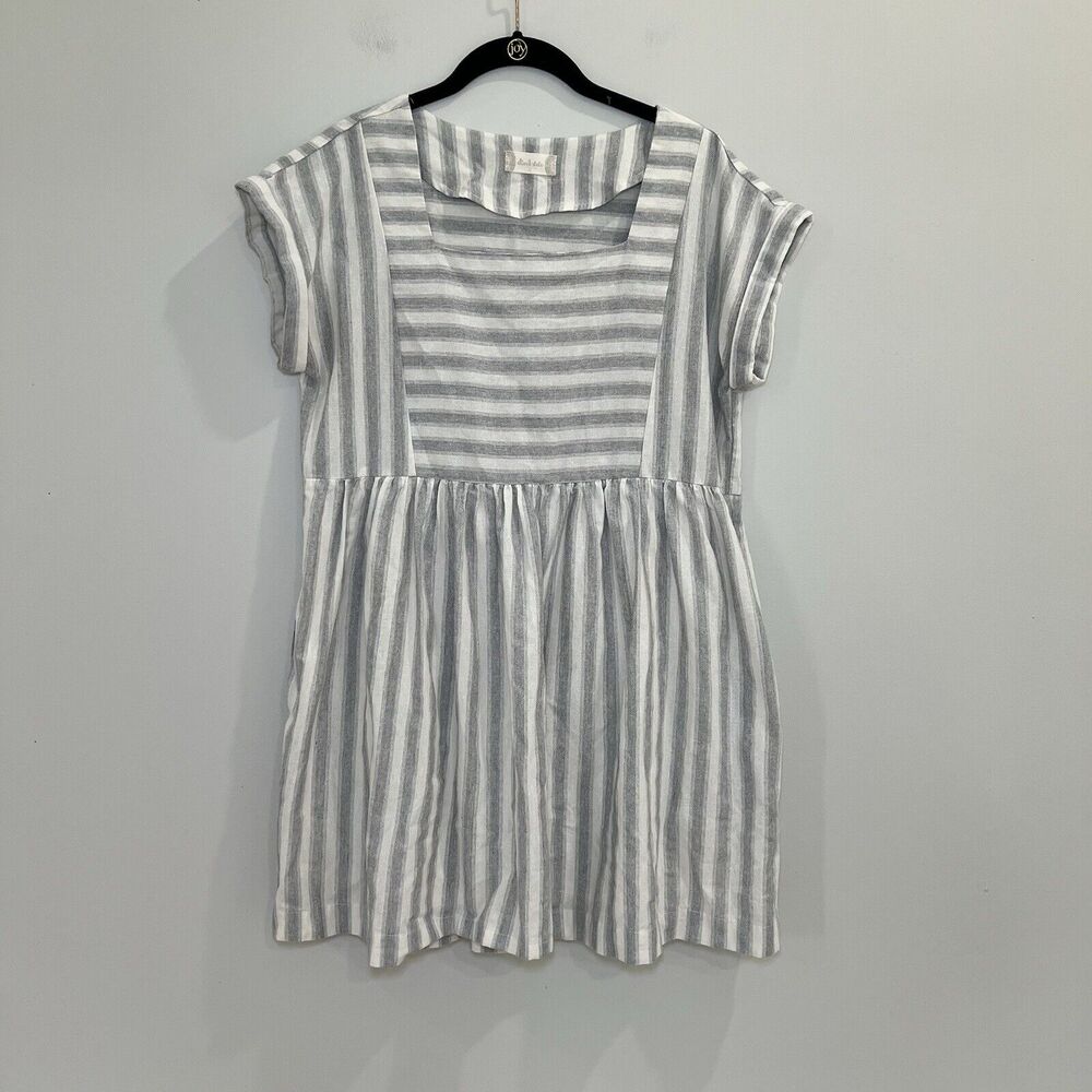 Altar’d State Stripped Babydoll Mini Dress Size Large‎ Gray Lined Lightweight